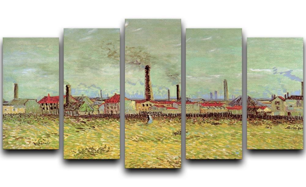 5-split canvas artwork of Van Gogh's Corner of Voyer d'Argenson Park, showcasing vibrant colors and dynamic composition.
