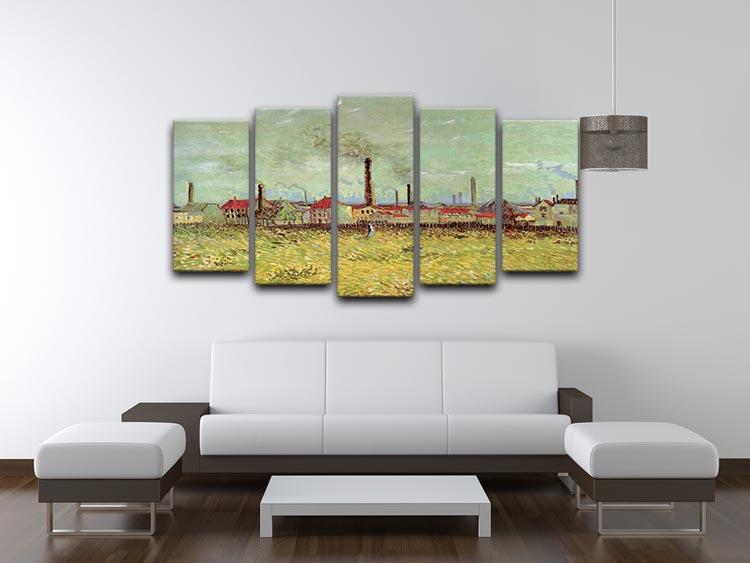 5-split canvas artwork of Van Gogh's Corner of Voyer d'Argenson Park, showcasing vibrant colors and dynamic composition.