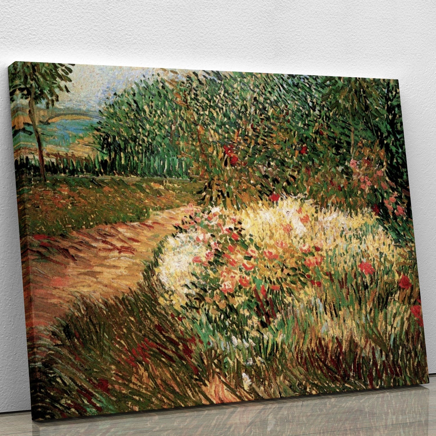 Canvas print of Van Gogh's Corner of Voyer d'Argenson Park, showcasing vibrant colors and intricate details.