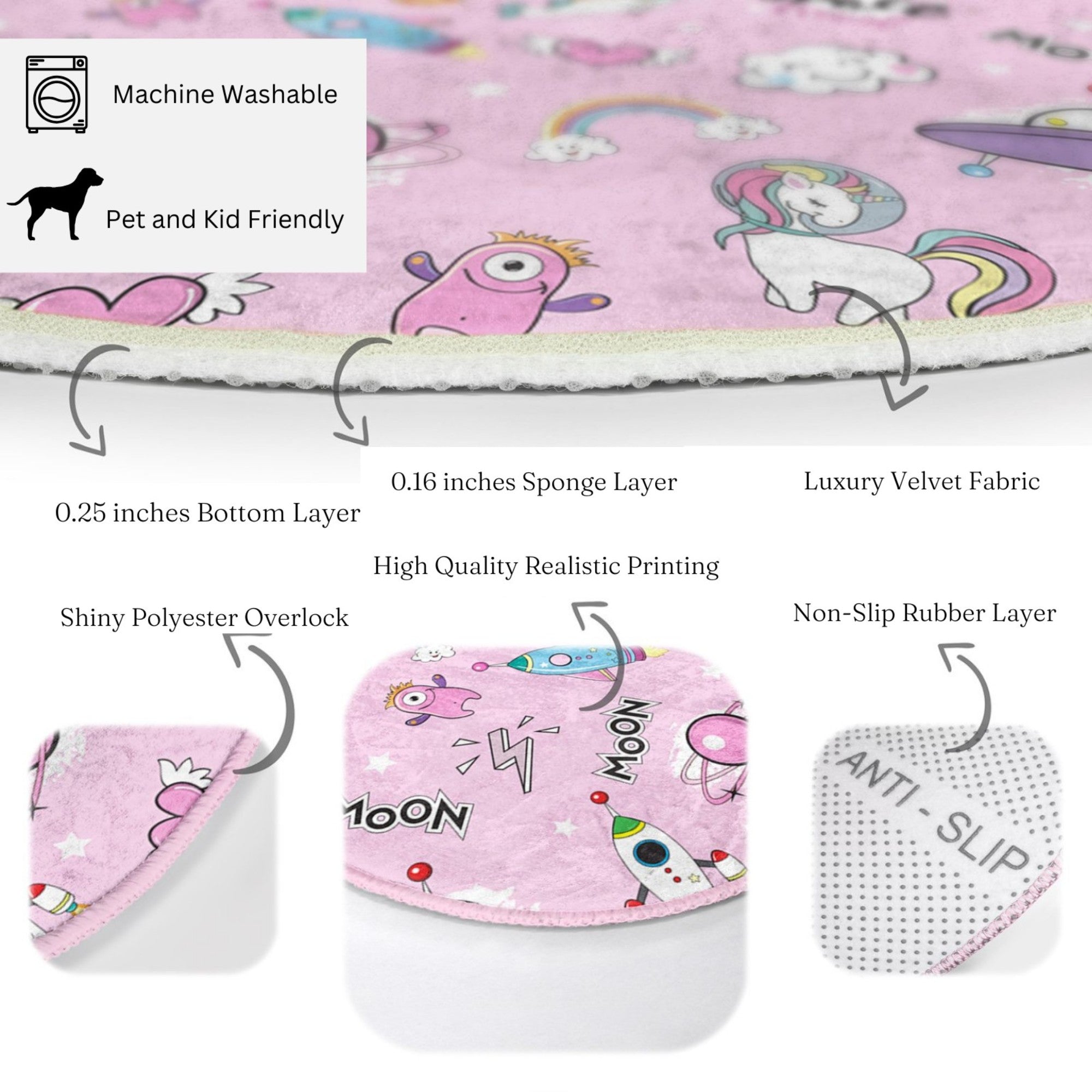 Cosmic Cat Adventure Kids Rug featuring vibrant colors and playful cat designs, perfect for children's rooms.