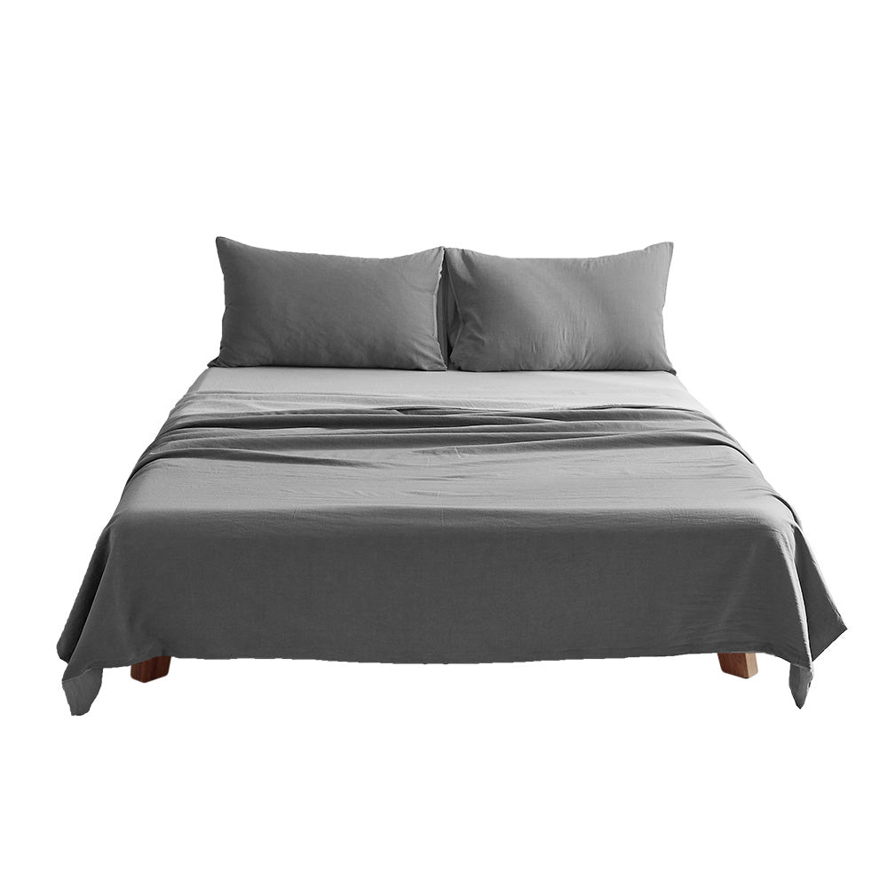 Cosy Club Washed Cotton Sheet Set in Grey, featuring soft texture and breathable fabric, perfect for year-round comfort.