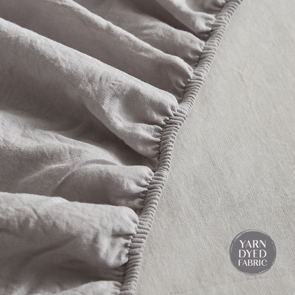 Cosy Club Washed Cotton Sheet Set in Grey, featuring soft texture and breathable fabric, perfect for year-round comfort.