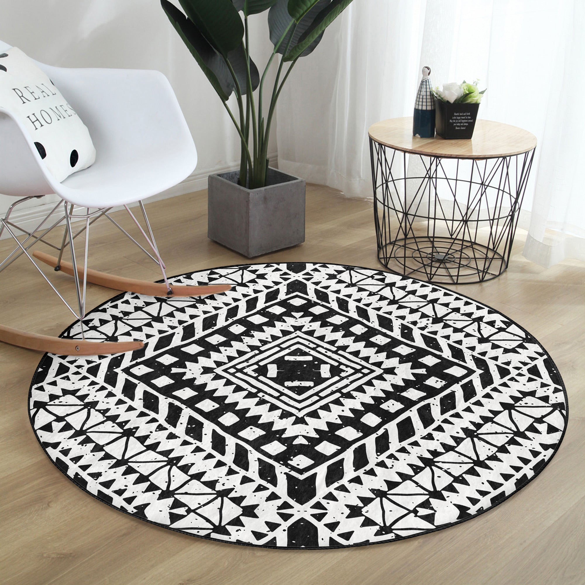 Cottage Round Rug in farmhouse style, showcasing a soft velvet texture and anti-slip backing, perfect for home decor.