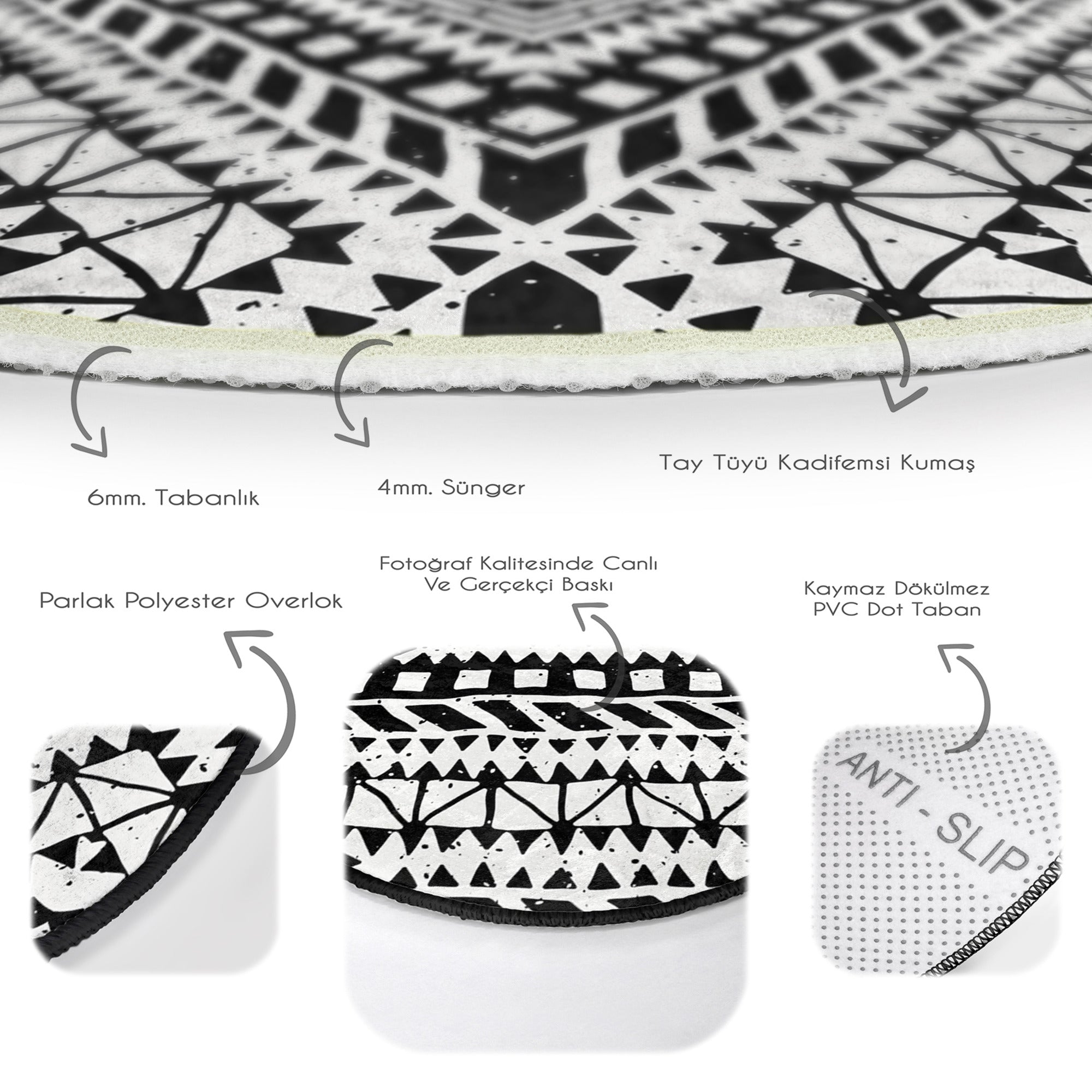 Cottage Round Rug in farmhouse style, showcasing a soft velvet texture and anti-slip backing, perfect for home decor.