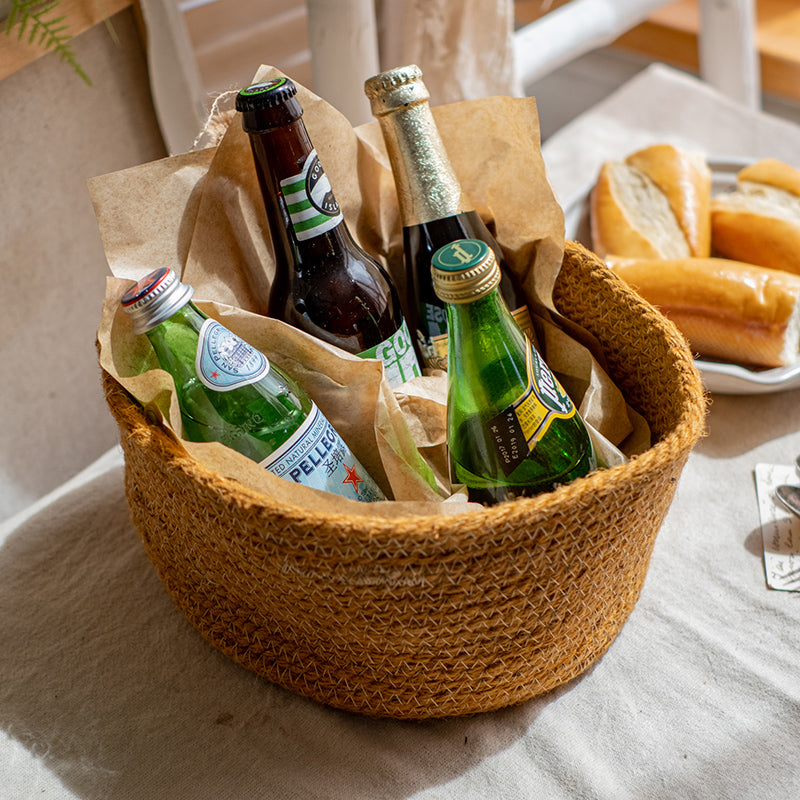Cotton Rope Woven Basket Desktop Organizer in red, green, and yellow, showcasing its stylish design and practical use for desktop organization.