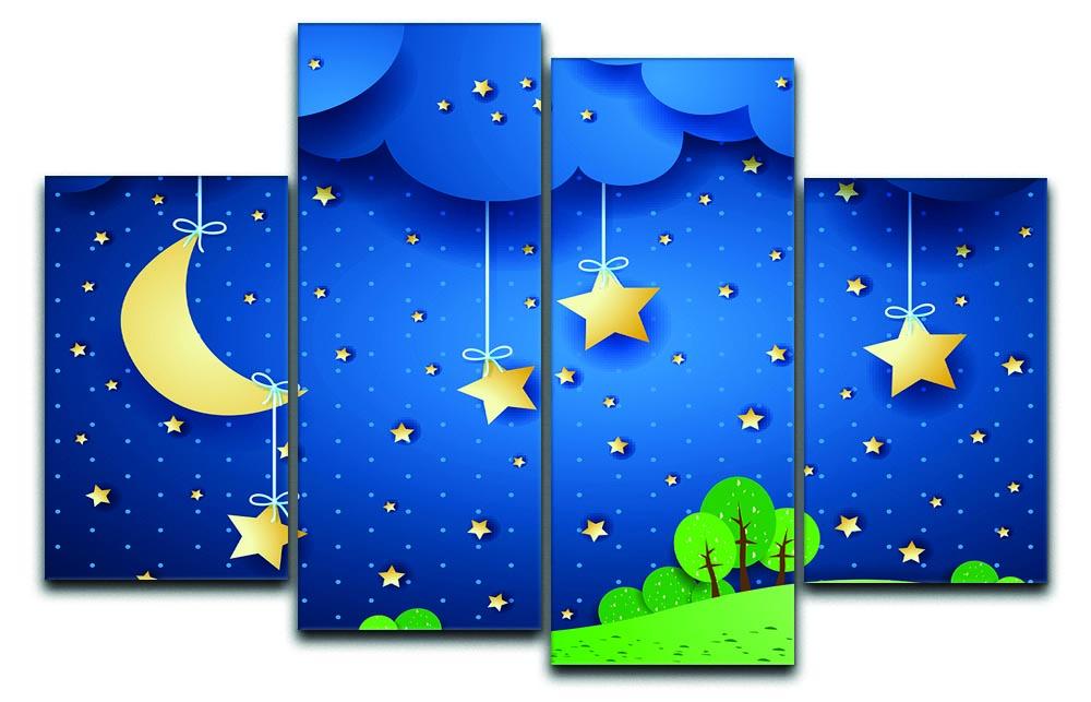 A beautiful 4-panel canvas artwork depicting a serene countryside landscape, showcasing vibrant colors and intricate details.