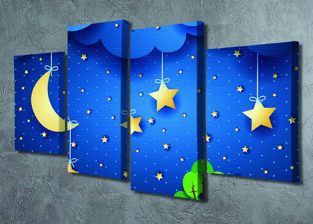 A beautiful 4-panel canvas artwork depicting a serene countryside landscape, showcasing vibrant colors and intricate details.