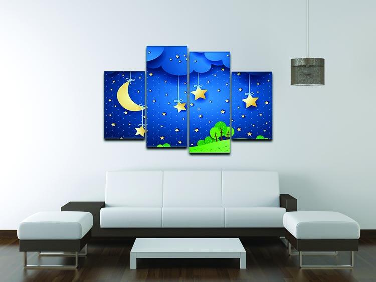 A beautiful 4-panel canvas artwork depicting a serene countryside landscape, showcasing vibrant colors and intricate details.