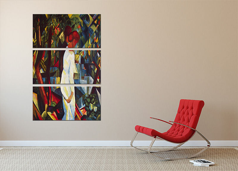 A beautiful 3-panel canvas print depicting a couple in a serene forest setting, showcasing vibrant colors and intricate details.