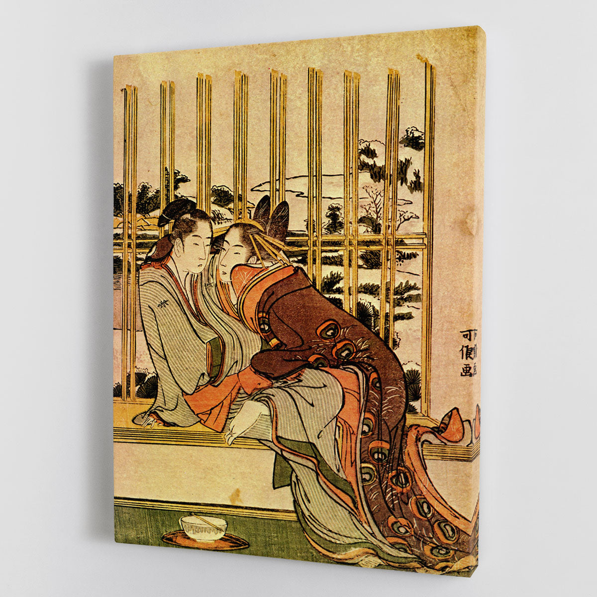 Couples by Hokusai canvas print featuring intricate details and vibrant colors, showcasing a romantic scene.