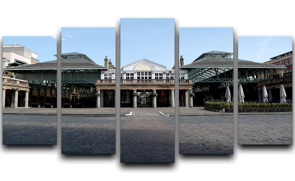 A stunning 5-split canvas artwork depicting Covent Garden London during the 2020 lockdown, showcasing vibrant colors and dynamic design.