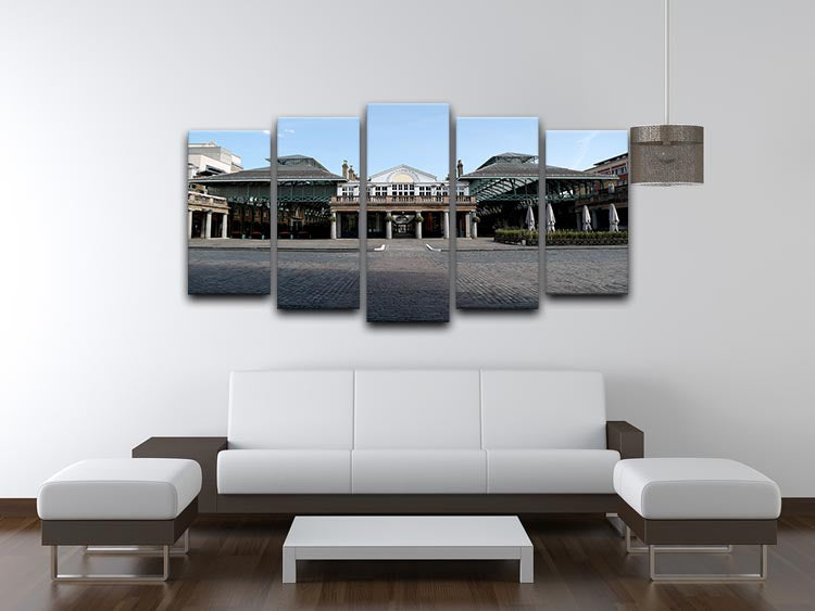 A stunning 5-split canvas artwork depicting Covent Garden London during the 2020 lockdown, showcasing vibrant colors and dynamic design.
