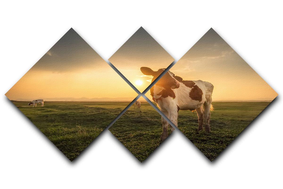 A beautiful 4-square multi panel canvas featuring a cow, showcasing vibrant colors and intricate details, perfect for home decor.