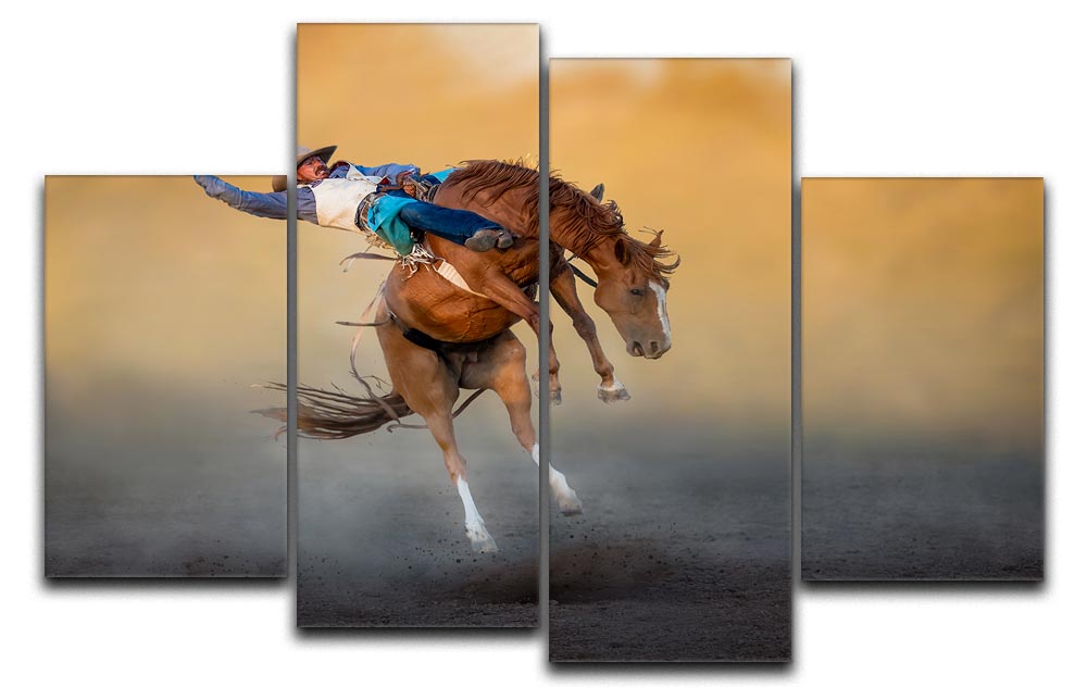 Cowboy Rodeo Part 2 4 Split Panel Canvas artwork featuring dynamic rodeo scenes in four separate panels.