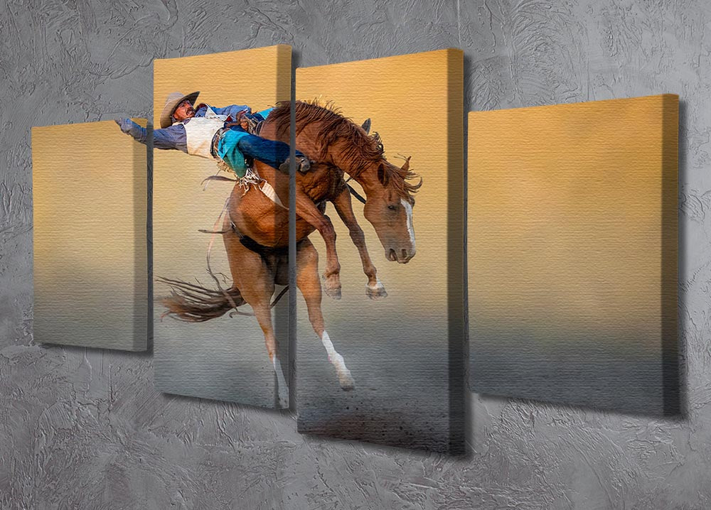 Cowboy Rodeo Part 2 4 Split Panel Canvas artwork featuring dynamic rodeo scenes in four separate panels.