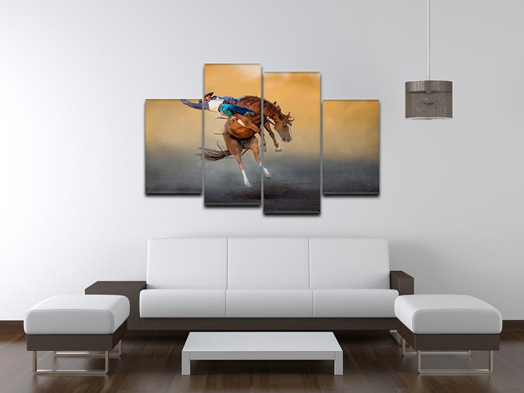 Cowboy Rodeo Part 2 4 Split Panel Canvas artwork featuring dynamic rodeo scenes in four separate panels.