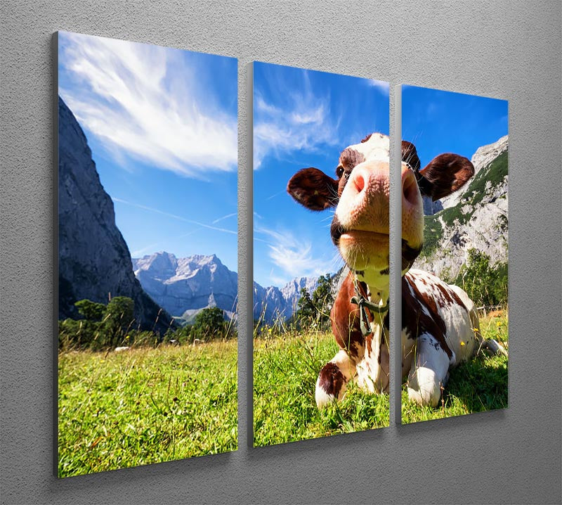A beautiful 3-panel canvas print depicting cows in the Karwendel Mountains of Austria, showcasing vibrant colors and serene nature.