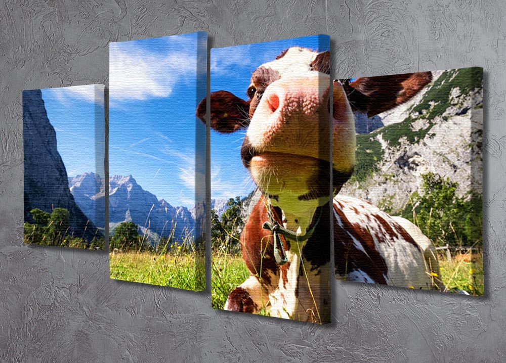 A beautiful 4-split canvas artwork featuring cows in the scenic Karwendel mountains of Austria, showcasing nature's tranquility.