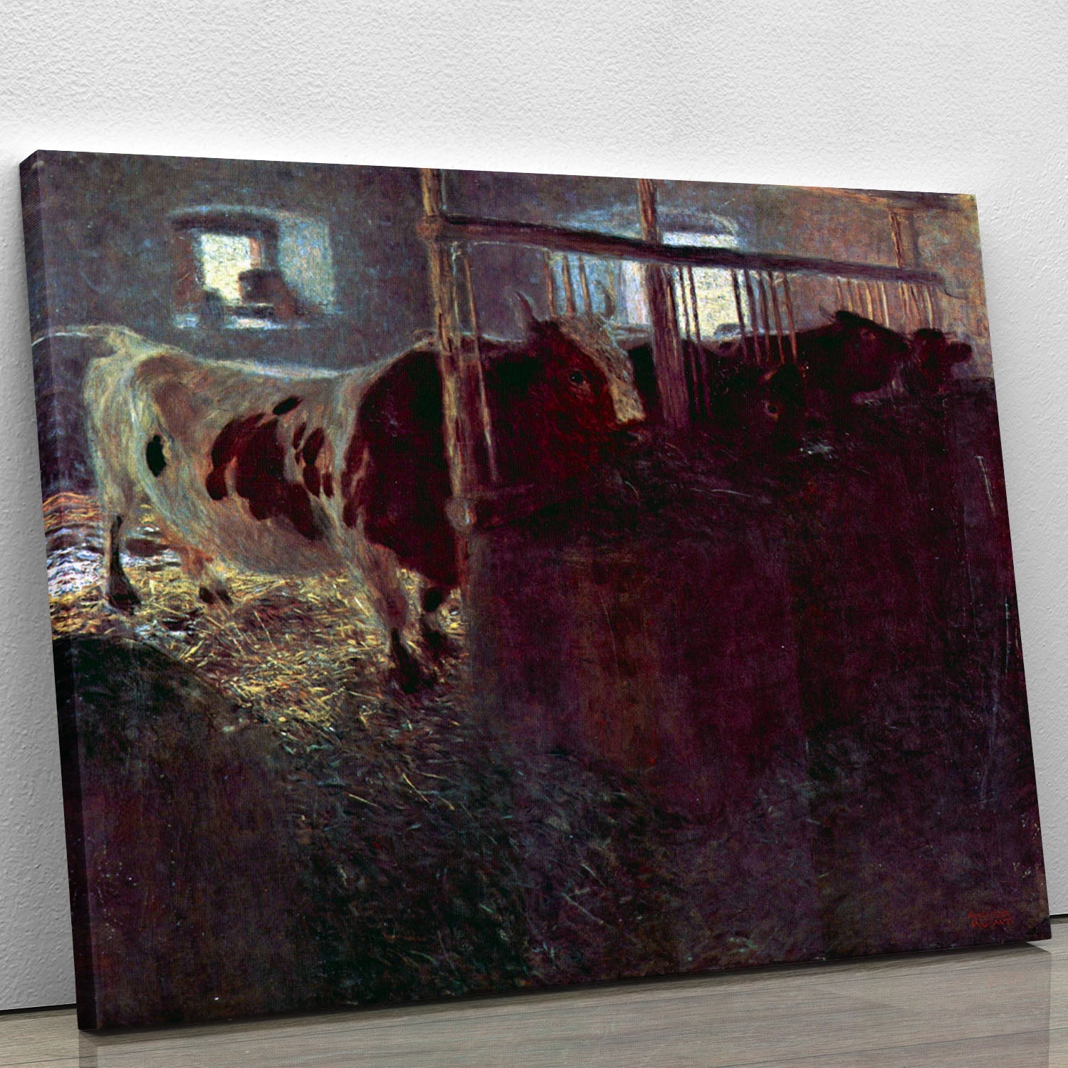 Cows in Stall by Klimt canvas print showcasing intricate details and vibrant colors, perfect for home decor.