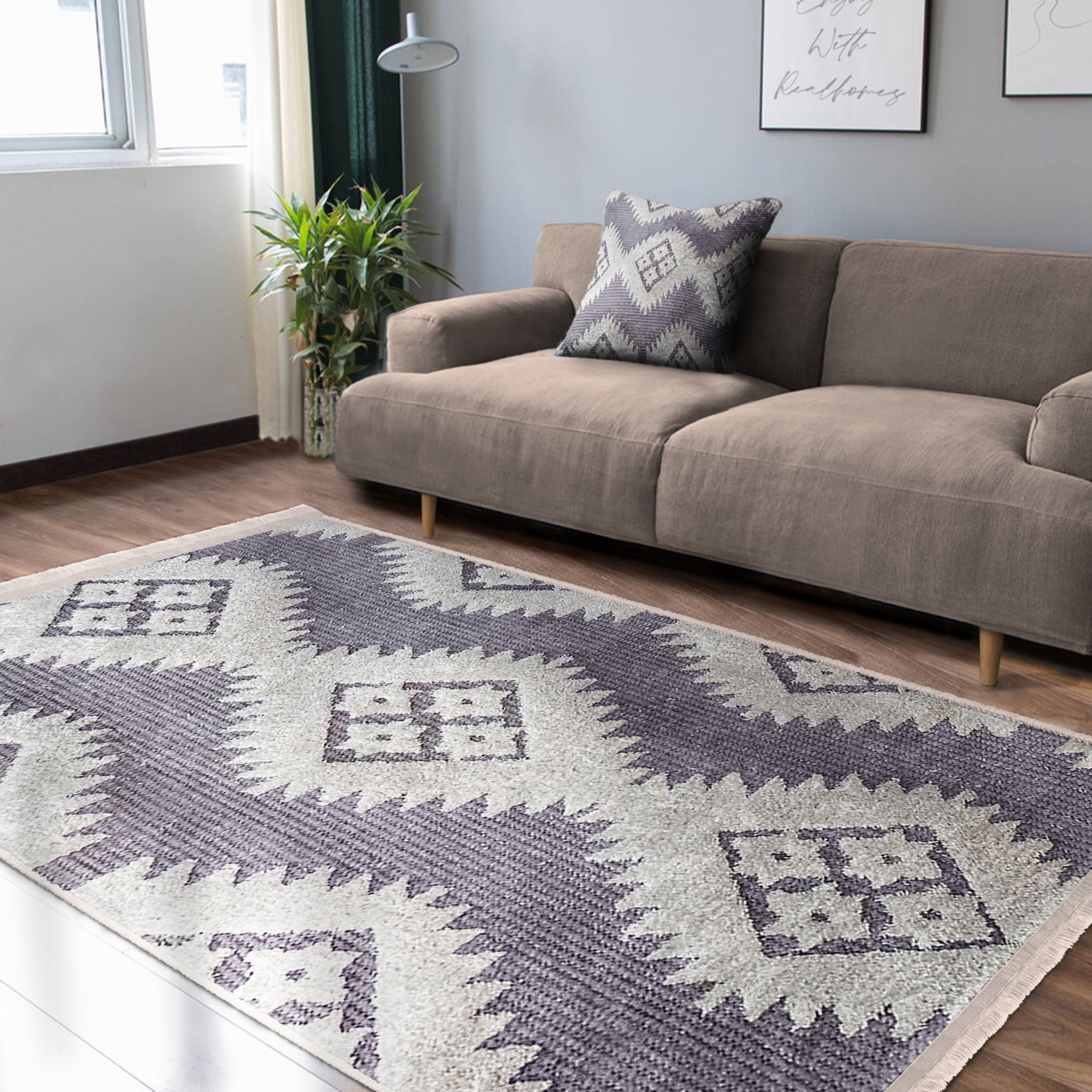 Cozy Home Washable Area Rug featuring vibrant colors, fringed edges, and a non-slip backing, perfect for enhancing home comfort.