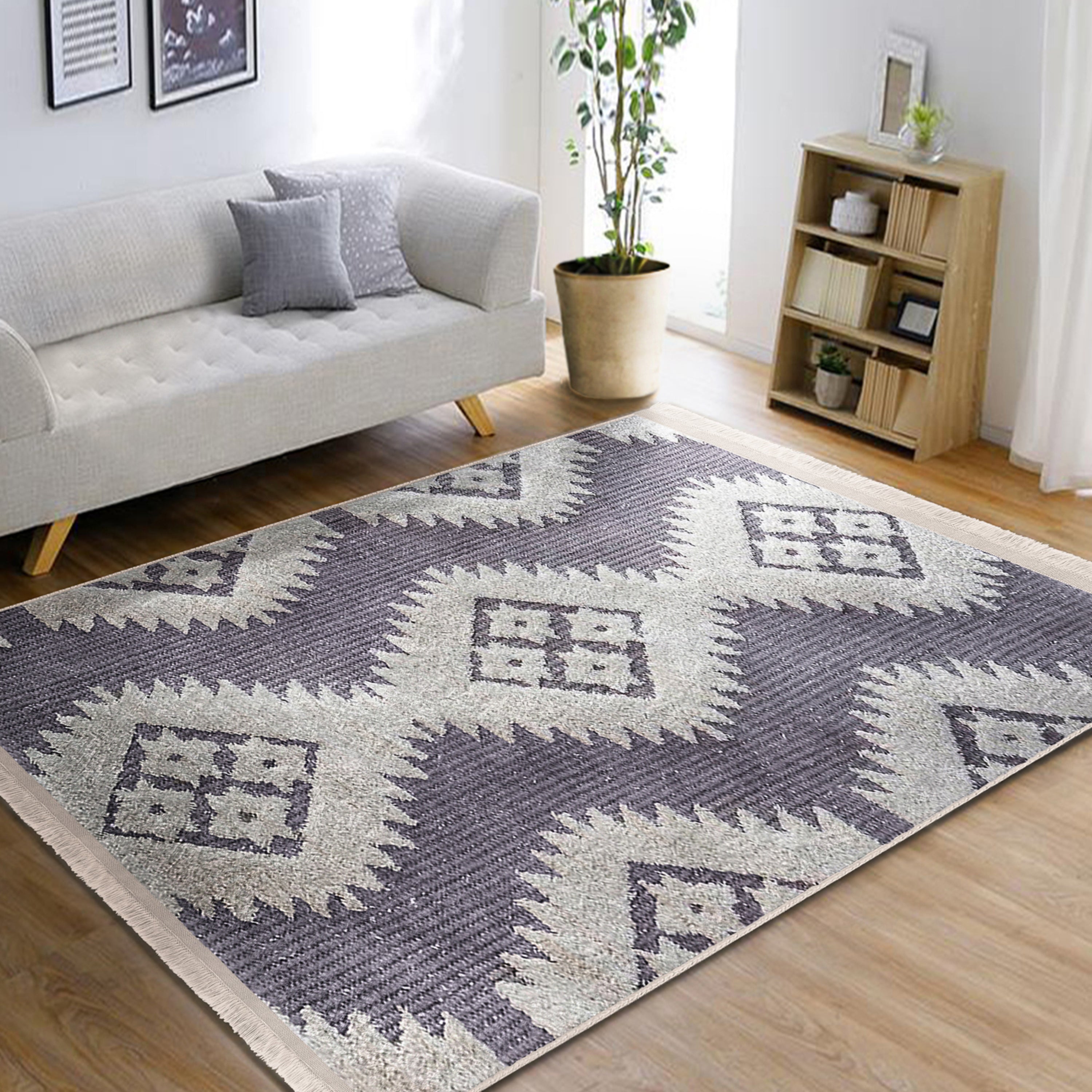 Cozy Home Washable Area Rug featuring vibrant colors, fringed edges, and a non-slip backing, perfect for enhancing home comfort.