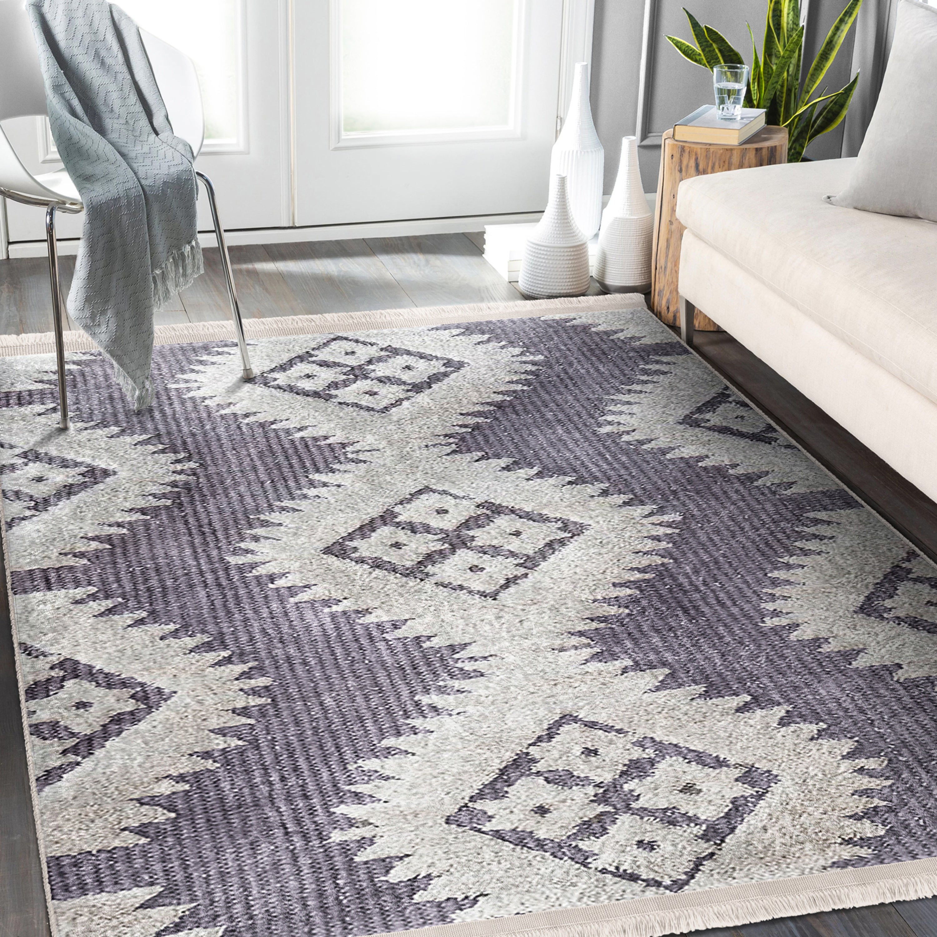 Cozy Home Washable Area Rug featuring vibrant colors, fringed edges, and a non-slip backing, perfect for enhancing home comfort.