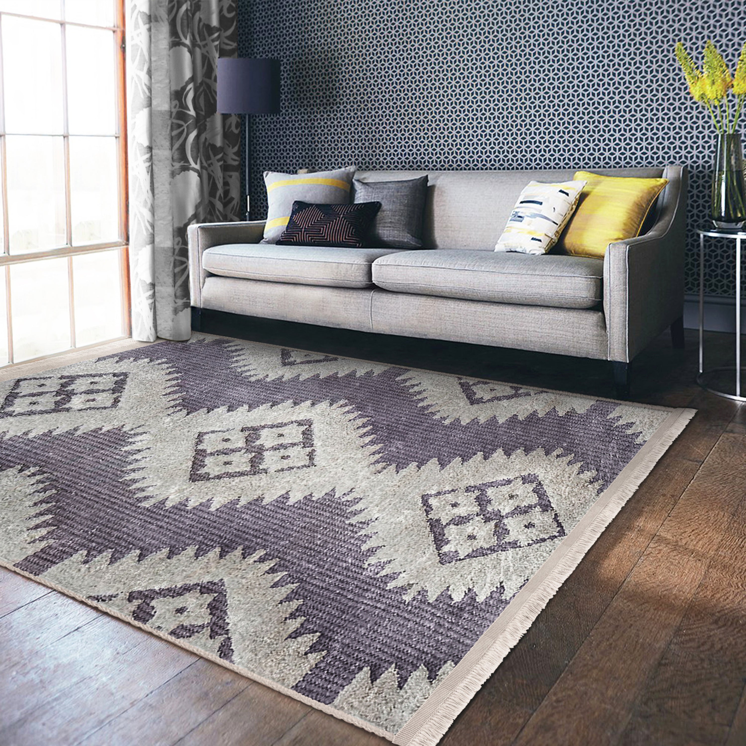 Cozy Home Washable Area Rug featuring vibrant colors, fringed edges, and a non-slip backing, perfect for enhancing home comfort.