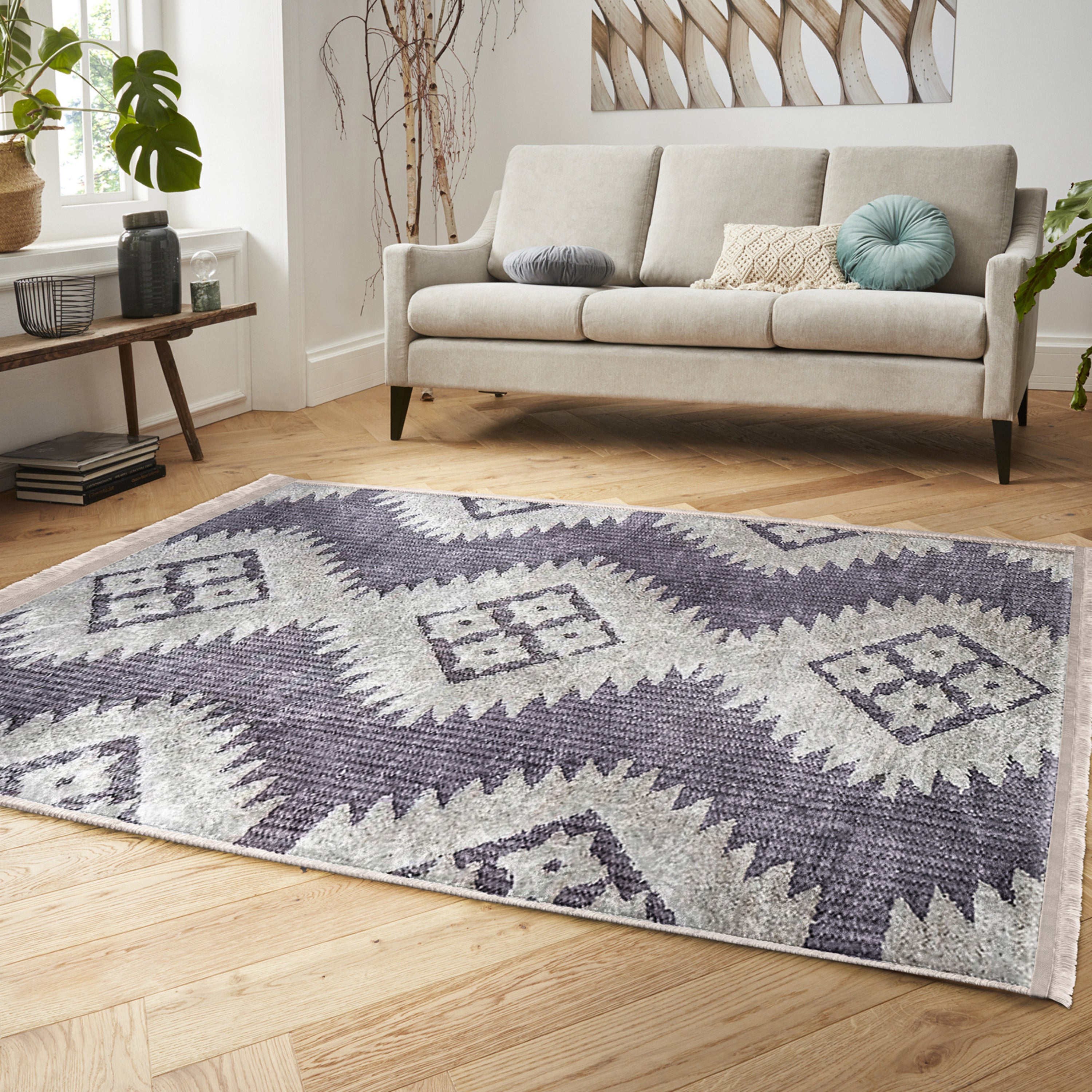 Cozy Home Washable Area Rug featuring vibrant colors, fringed edges, and a non-slip backing, perfect for enhancing home comfort.