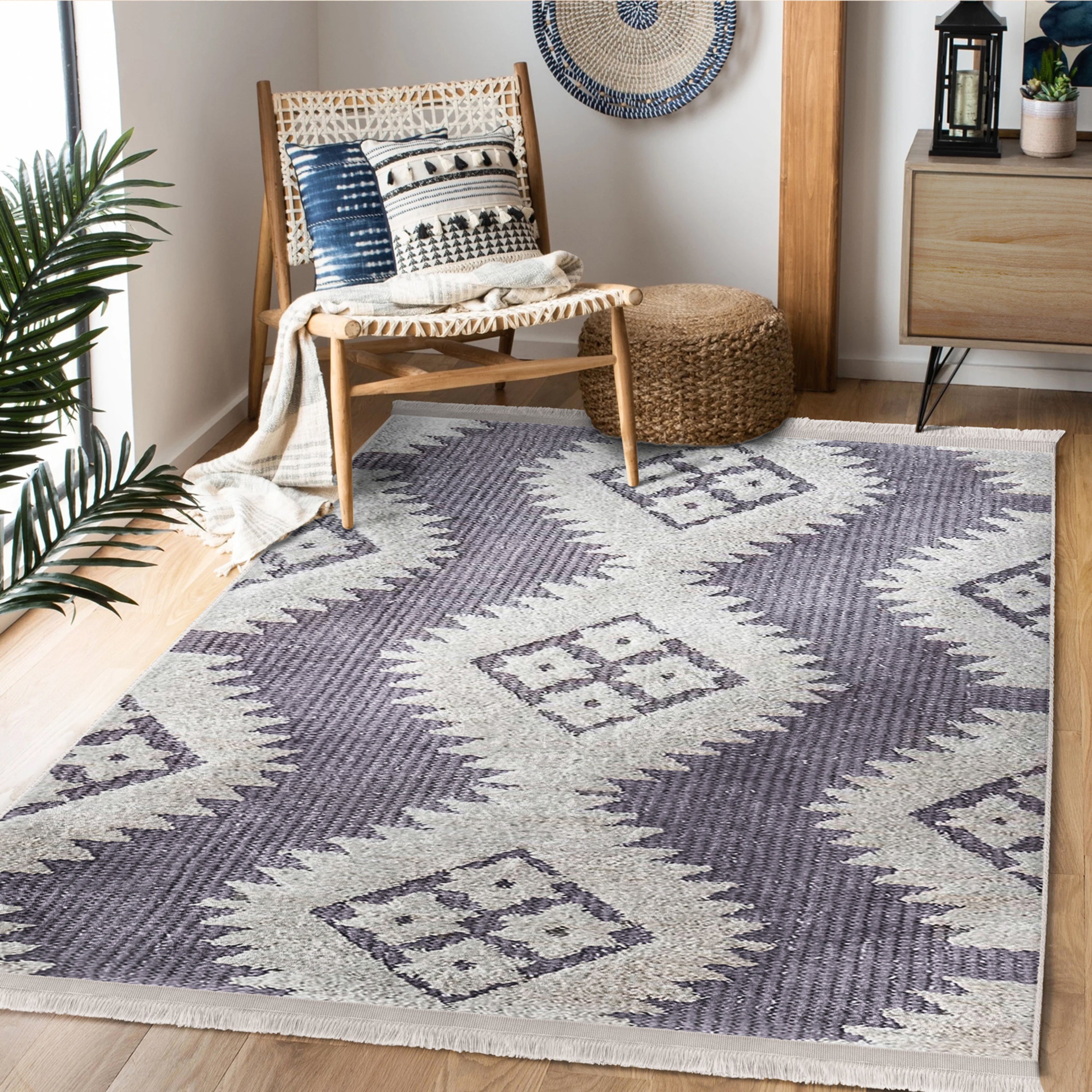 Cozy Home Washable Area Rug featuring vibrant colors, fringed edges, and a non-slip backing, perfect for enhancing home comfort.