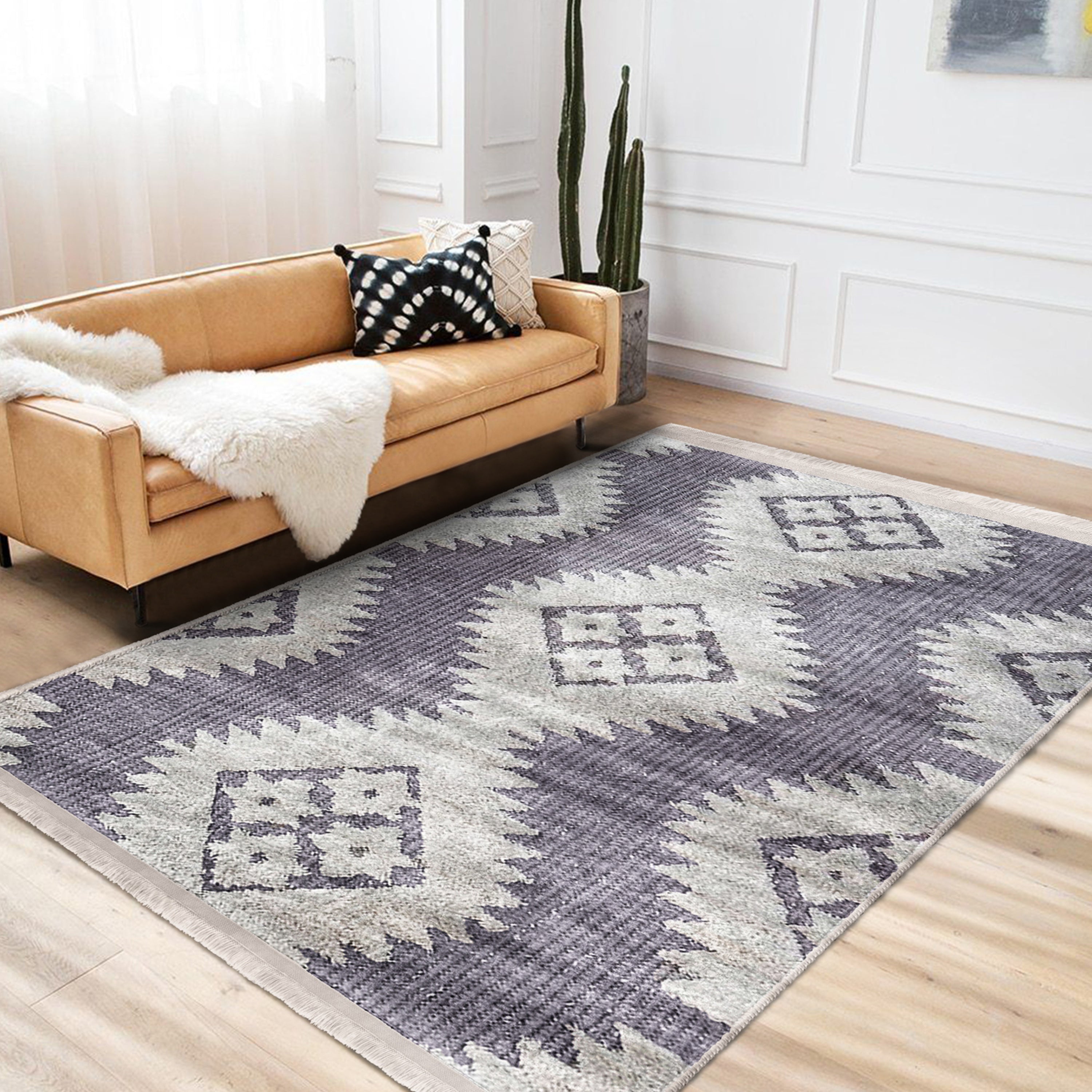 Cozy Home Washable Area Rug featuring vibrant colors, fringed edges, and a non-slip backing, perfect for enhancing home comfort.