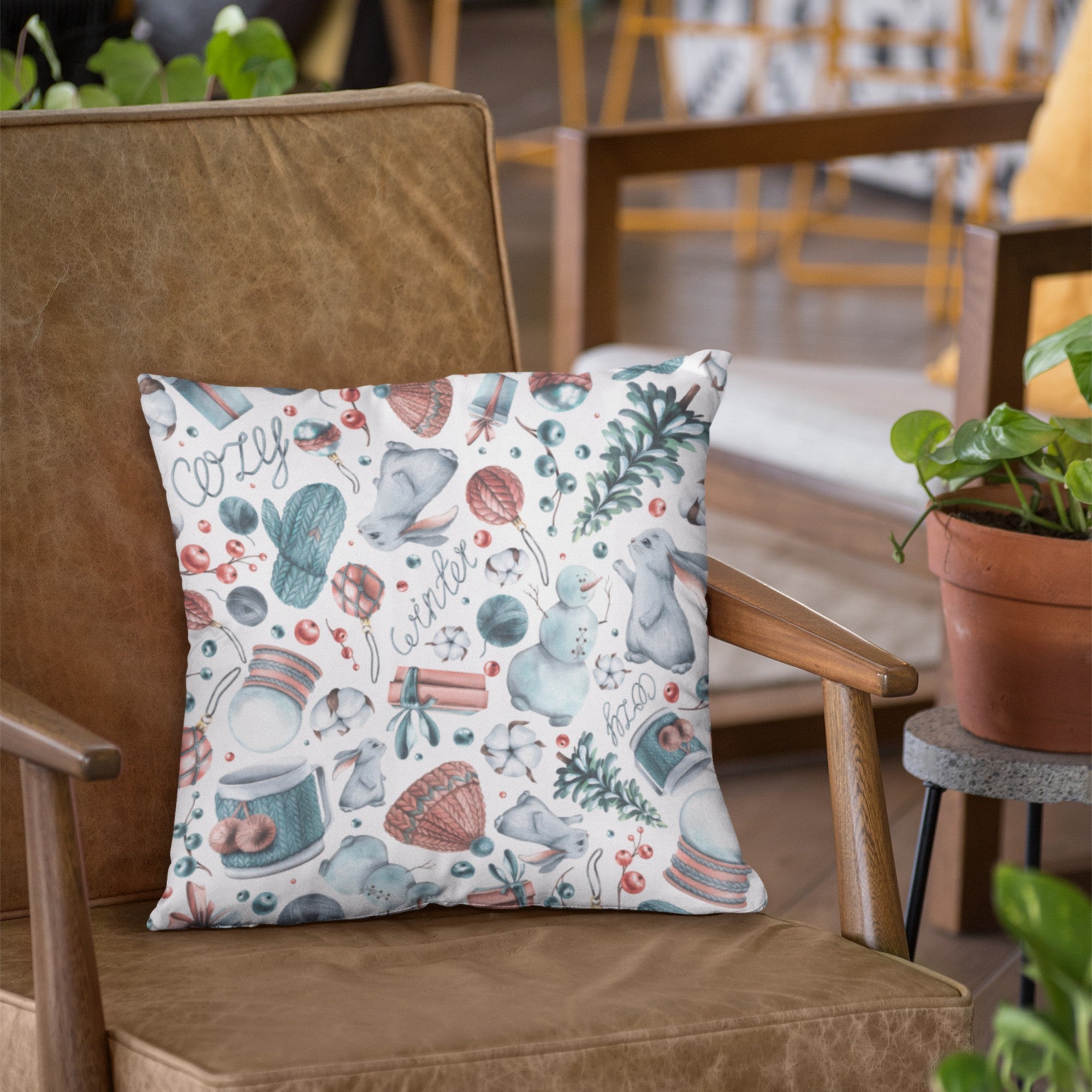 Cozy Winter Pattern Decorative Throw Pillow Cushion featuring soft tones and a winter-themed design, perfect for home decor.