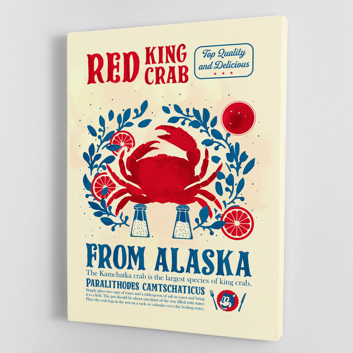 A vibrant crab kitchen print canvas showcasing a detailed crab design, perfect for enhancing kitchen decor.