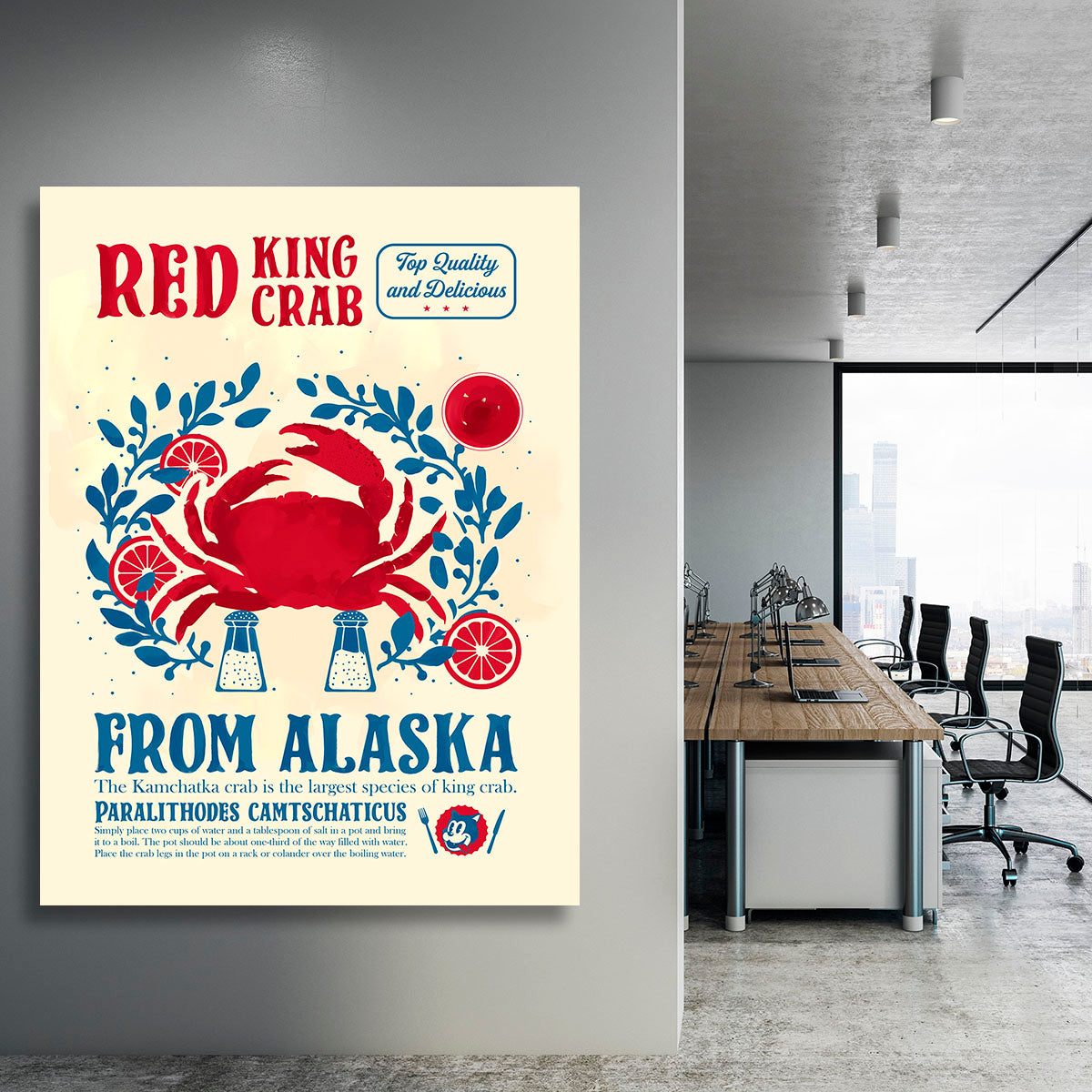 A vibrant crab kitchen print canvas showcasing a detailed crab design, perfect for enhancing kitchen decor.