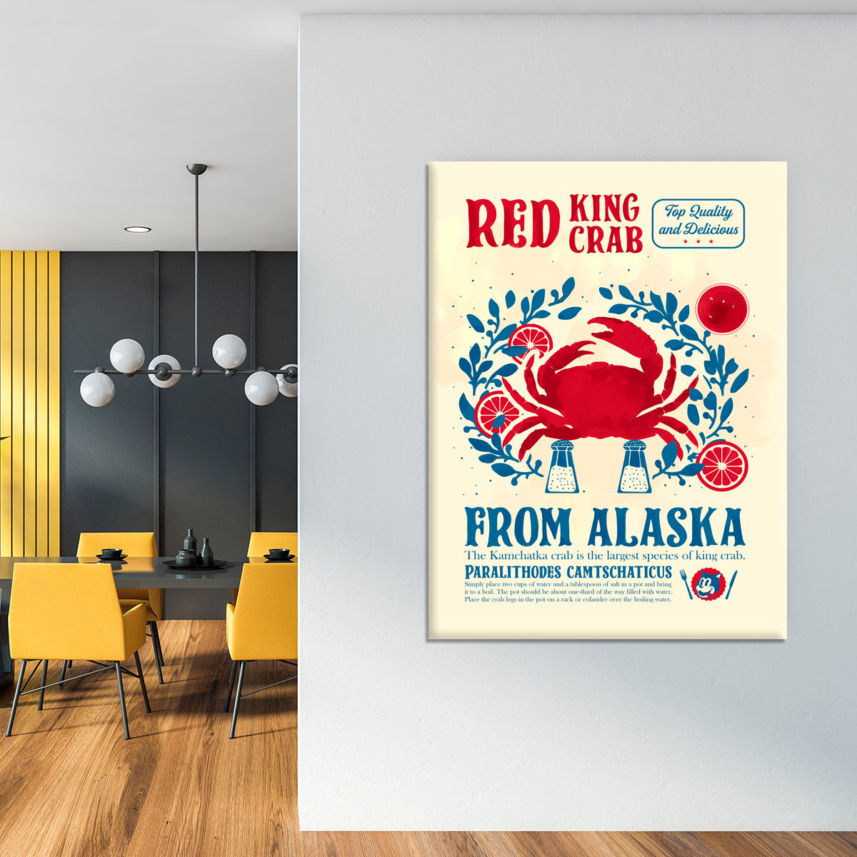 A vibrant crab kitchen print canvas showcasing a detailed crab design, perfect for enhancing kitchen decor.