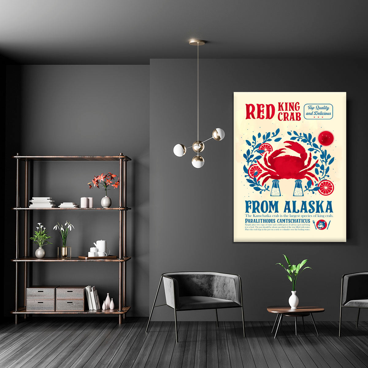 A vibrant crab kitchen print canvas showcasing a detailed crab design, perfect for enhancing kitchen decor.
