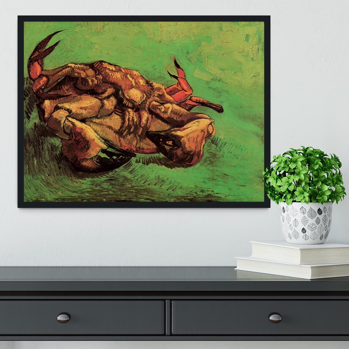 Framed print of Van Gogh's Crab on Its Back, showcasing vibrant colors and intricate details in a stylish frame.