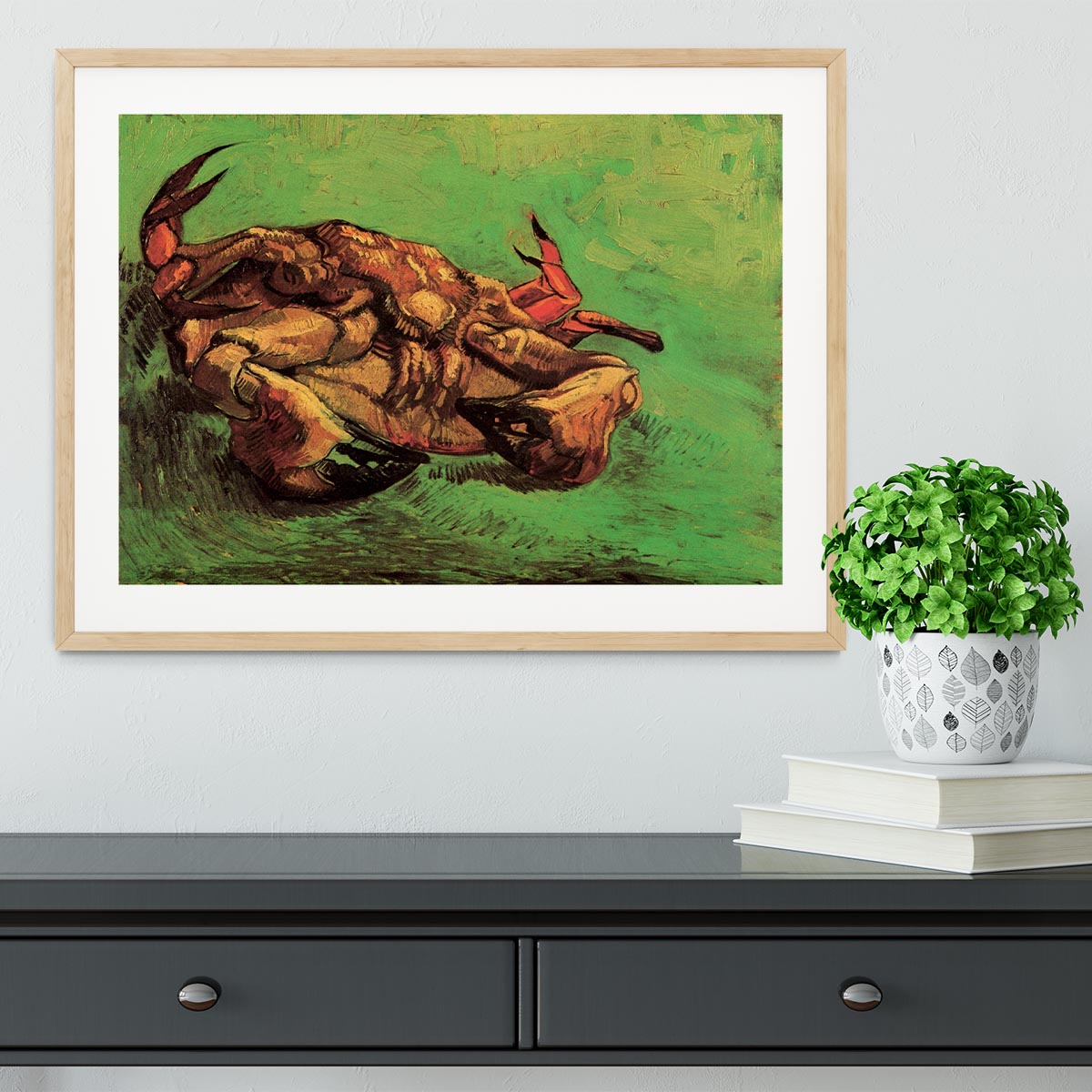Framed print of Van Gogh's Crab on Its Back, showcasing vibrant colors and intricate details in a stylish frame.