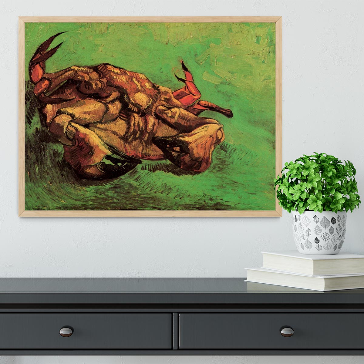 Framed print of Van Gogh's Crab on Its Back, showcasing vibrant colors and intricate details in a stylish frame.