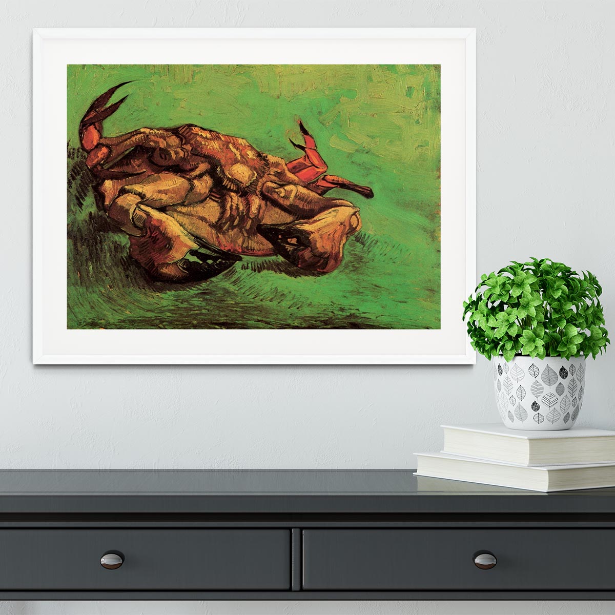 Framed print of Van Gogh's Crab on Its Back, showcasing vibrant colors and intricate details in a stylish frame.