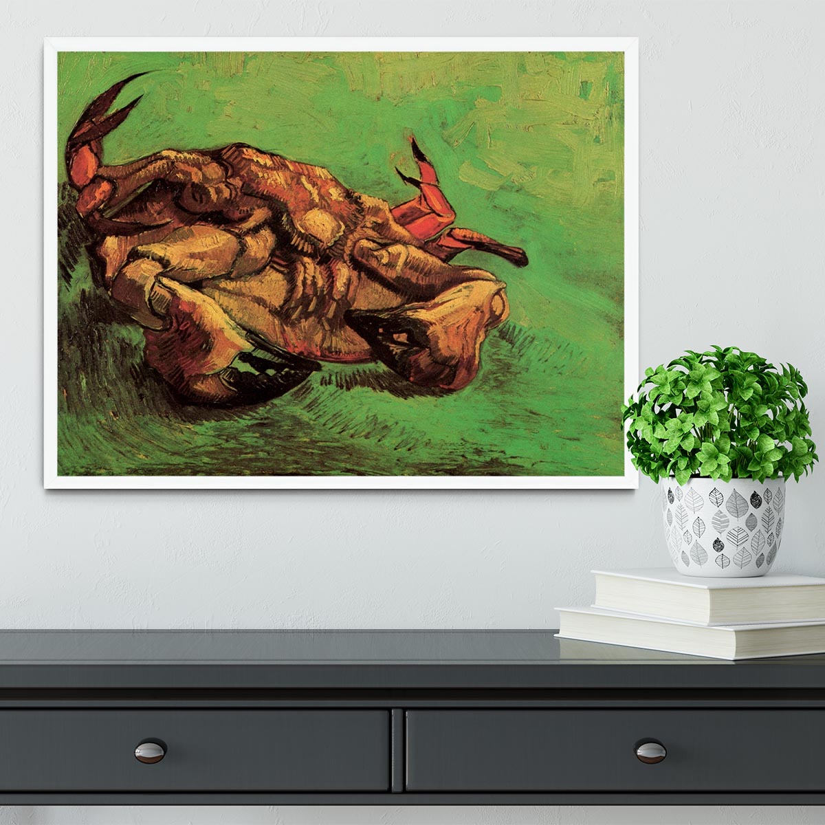 Framed print of Van Gogh's Crab on Its Back, showcasing vibrant colors and intricate details in a stylish frame.
