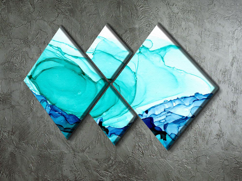 A beautiful 4-square canvas artwork featuring cracked blue and teal marble design, perfect for modern decor.