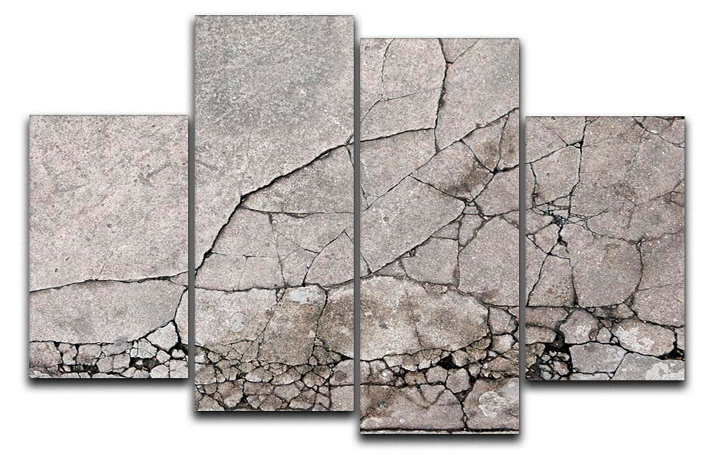 A modern 4-split canvas artwork featuring a cracked concrete design, showcasing four panels that create a cohesive and dynamic visual effect.