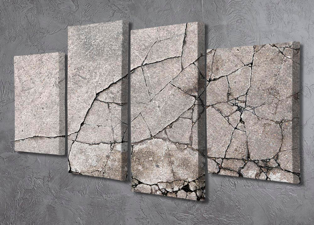 A modern 4-split canvas artwork featuring a cracked concrete design, showcasing four panels that create a cohesive and dynamic visual effect.