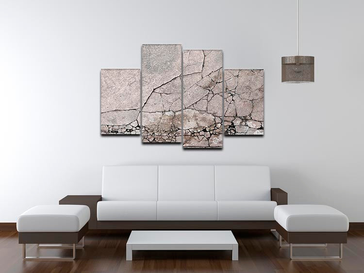 A modern 4-split canvas artwork featuring a cracked concrete design, showcasing four panels that create a cohesive and dynamic visual effect.