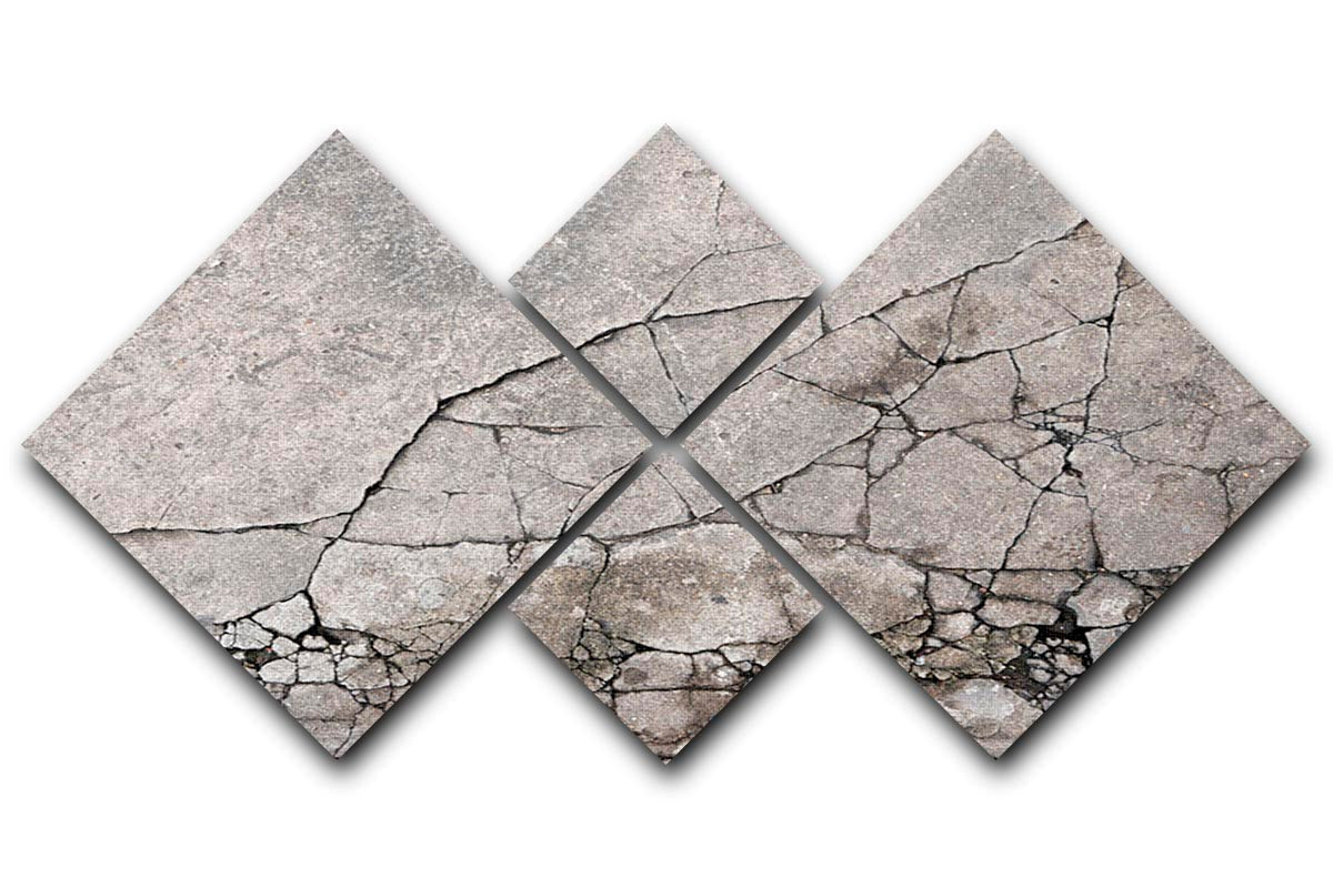 A modern 4-square canvas artwork featuring a cracked concrete design, showcasing four individual panels that create a cohesive image when displayed together.