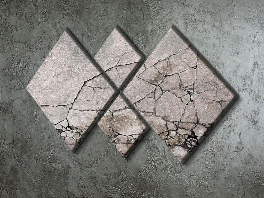 A modern 4-square canvas artwork featuring a cracked concrete design, showcasing four individual panels that create a cohesive image when displayed together.