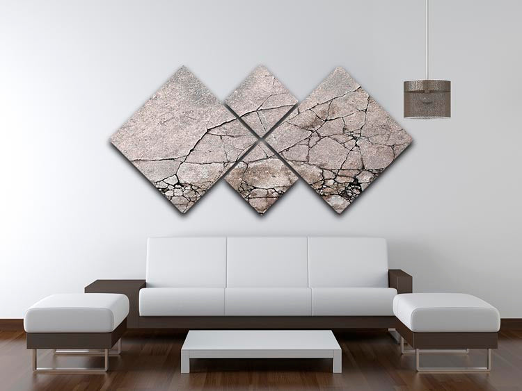 A modern 4-square canvas artwork featuring a cracked concrete design, showcasing four individual panels that create a cohesive image when displayed together.