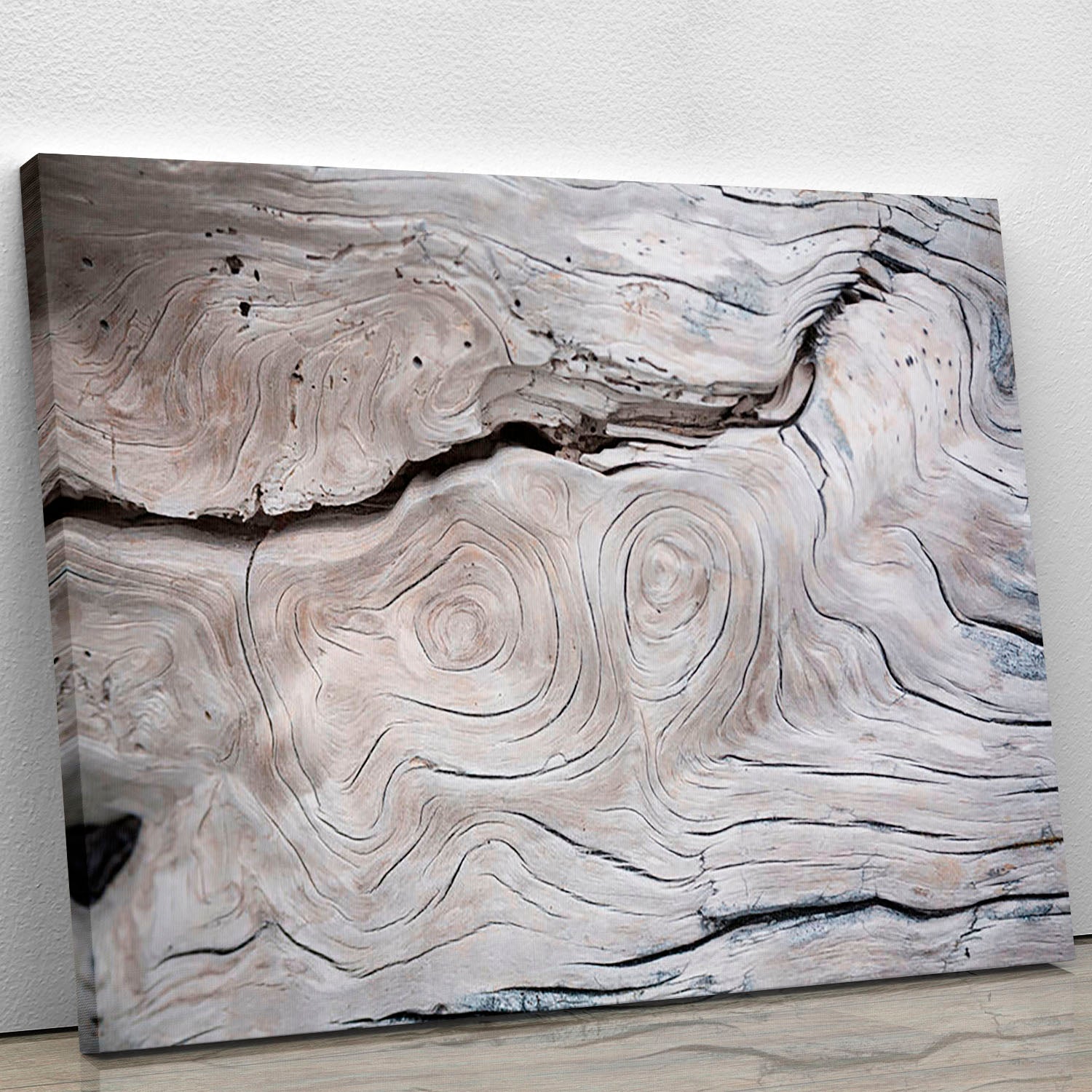 A detailed canvas print showcasing the intricate cracks and structures in wood, highlighting natural textures and patterns.