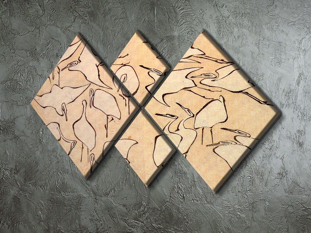 A beautiful 4-square multi-panel canvas featuring Hokusai's cranes artwork, showcasing intricate details and vibrant colors.