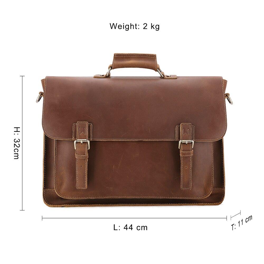 Vintage Crazy Horse Leather Large Briefcase for men, featuring a stylish design with multiple pockets and a durable zipper closure.